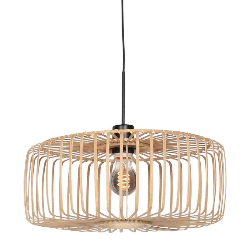 Zwarte hanglamp Sparkled Light 4152ZW met naturel bamboe kap