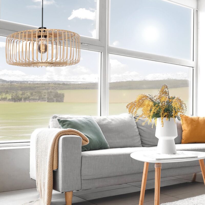 Zwarte hanglamp Sparkled Light 4184ZW met blank bamboe kap - Afbeelding 3