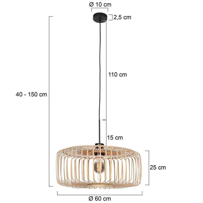 Zwarte hanglamp Sparkled Light 4184ZW met blank bamboe kap - Afbeelding 7