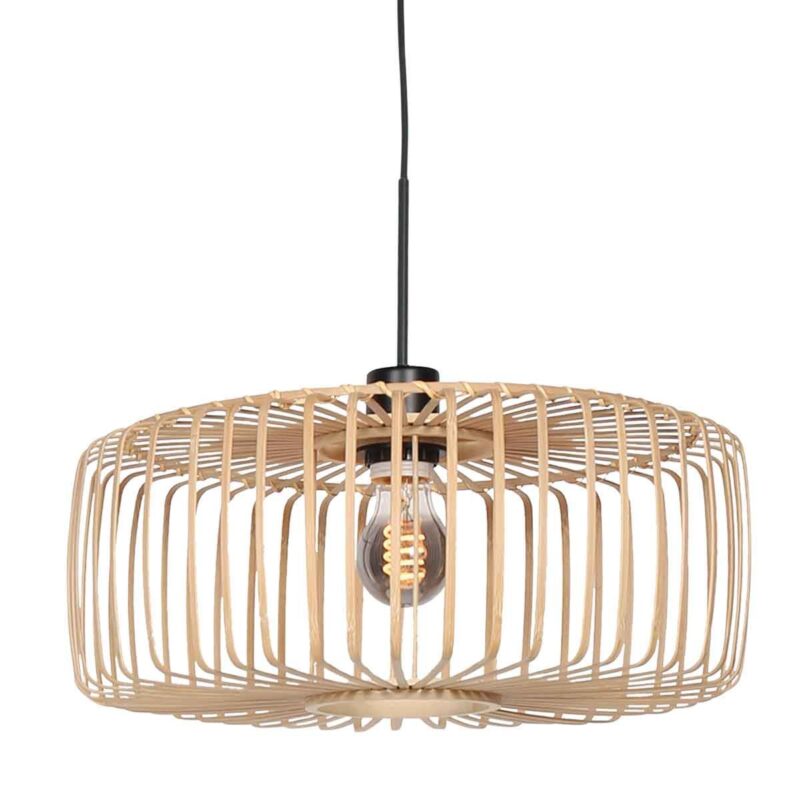 Zwarte hanglamp Sparkled Light 4184ZW met blank bamboe kap