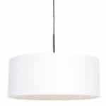 Zwarte hanglamp Sparkled Light 8151ZW met wit fijn linnen kap Zwarte pendelarmatuur met grote witte stoffen lampenkap voor moderne interieurdecoratie.