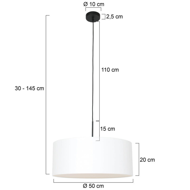 Zwarte hanglamp Sparkled Light 8151ZW met wit fijn linnen kap - Afbeelding 7