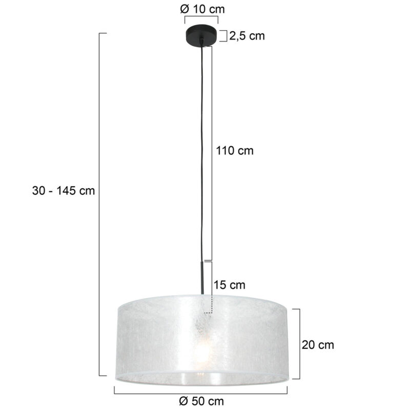 Zwarte hanglamp Sparkled Light 8153ZW met zilver sizoflor kap - Afbeelding 6