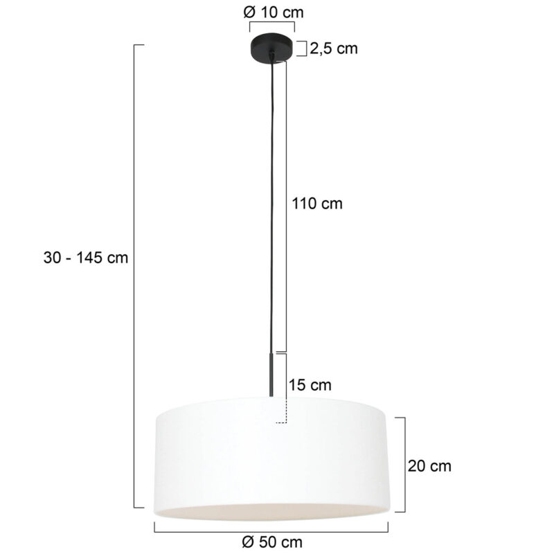 Zwarte hanglamp Sparkled Light 8154ZW met wit grof linnen kap - Afbeelding 6