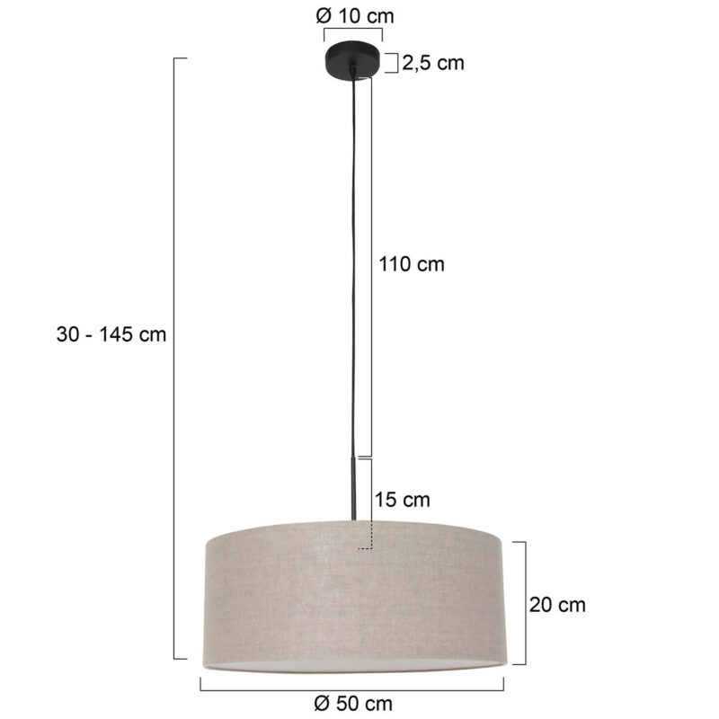Zwarte hanglamp Sparkled Light 8155ZW met grijs bruin linnen kap - Afbeelding 6