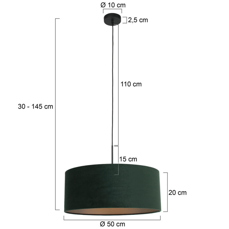 Zwarte hanglamp Sparkled Light 8156ZW met groen velours kap - Afbeelding 6