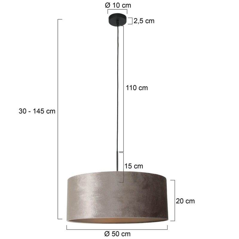 Zwarte hanglamp Sparkled Light 8157ZW met grijs velours kap - Afbeelding 6