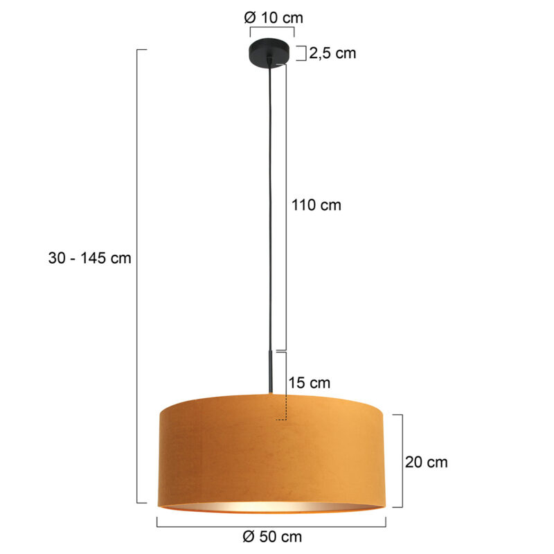 Zwarte hanglamp Sparkled Light 8158ZW met goud velours kap - Afbeelding 6