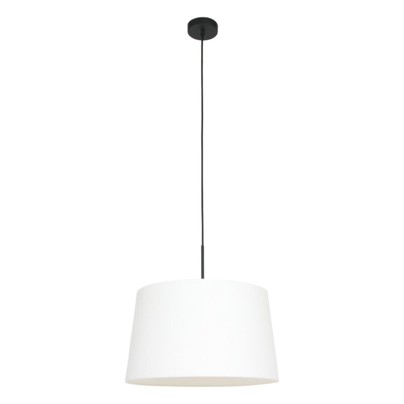 Zwarte hanglamp Sparkled Light 8190ZW met wit taps toelopende grof linnen kap - Afbeelding 2