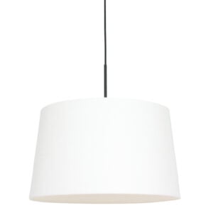 Zwarte hanglamp Sparkled Light 8190ZW met wit taps toelopende grof linnen kap