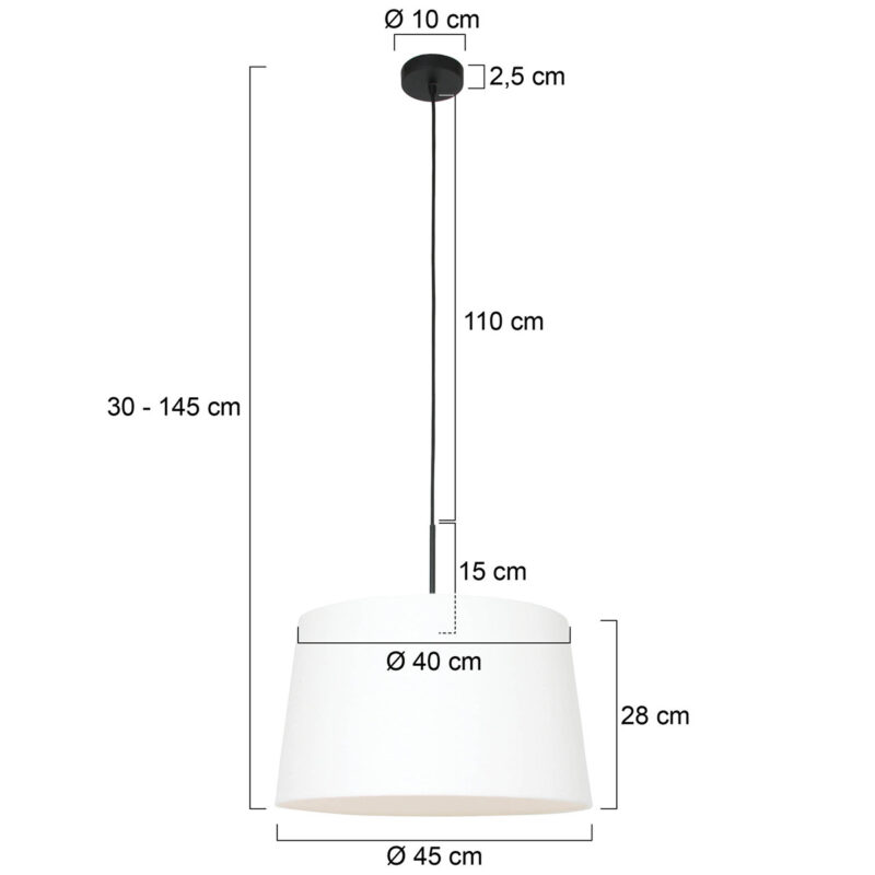 Zwarte hanglamp Sparkled Light 8190ZW met wit taps toelopende grof linnen kap - Afbeelding 6