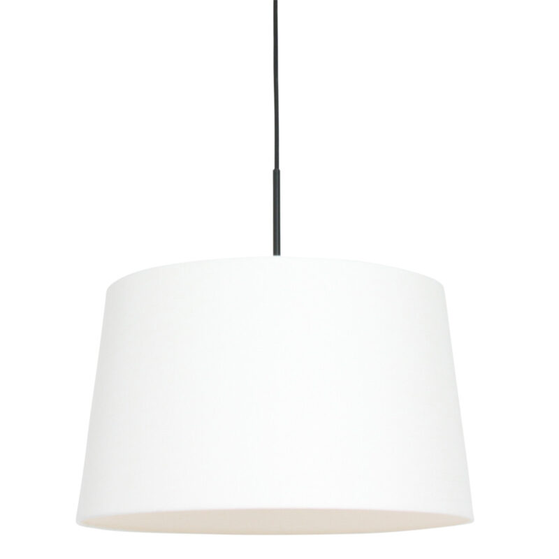 Zwarte hanglamp Sparkled Light 8190ZW met wit taps toelopende grof linnen kap
