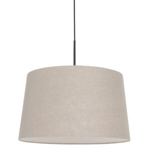 Zwarte hanglamp Sparkled Light 8191ZW met grijs taps toelopende grof linnen kap