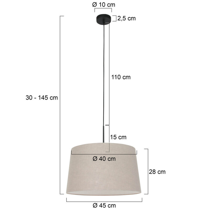 Zwarte hanglamp Sparkled Light 8191ZW met grijs taps toelopende grof linnen kap - Afbeelding 6