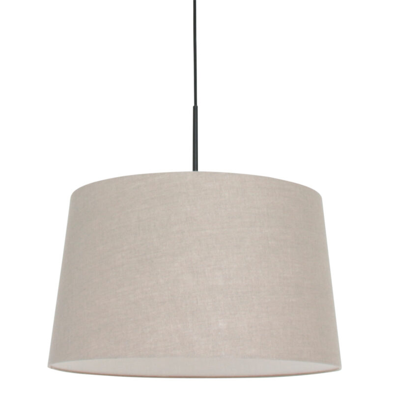 Zwarte hanglamp Sparkled Light 8191ZW met grijs taps toelopende grof linnen kap