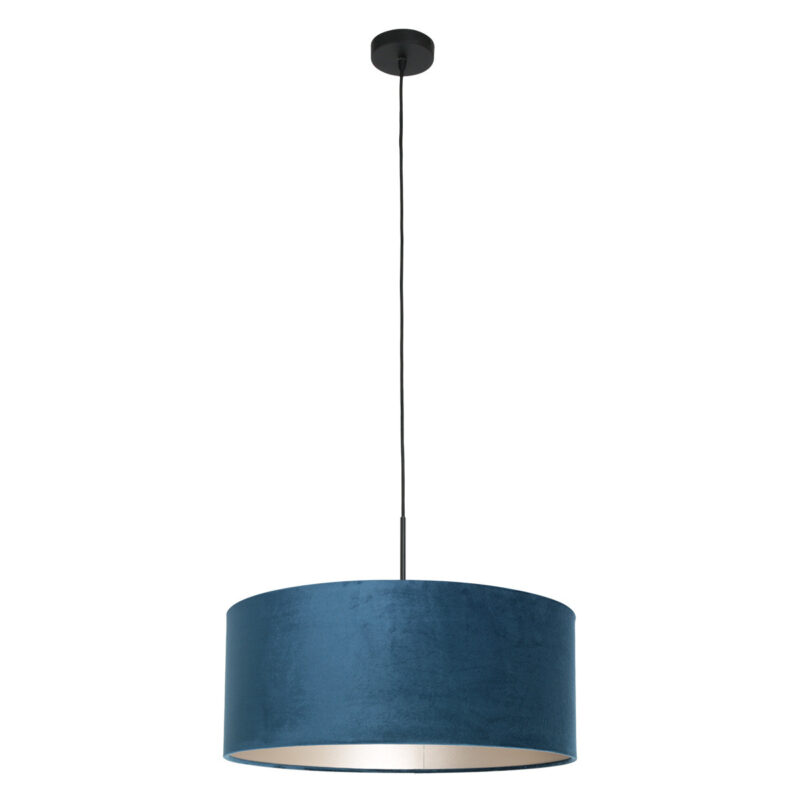 Zwarte hanglamp Sparkled Light 8248ZW met blauw velours kap - Afbeelding 2