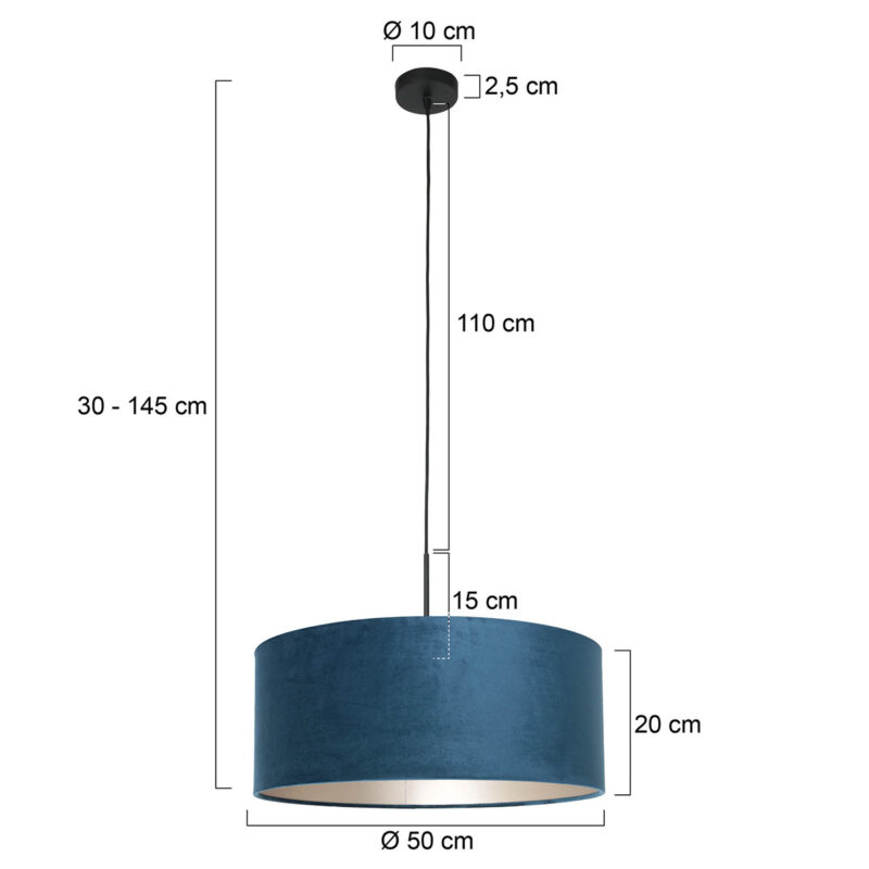 Zwarte hanglamp Sparkled Light 8248ZW met blauw velours kap - Afbeelding 6