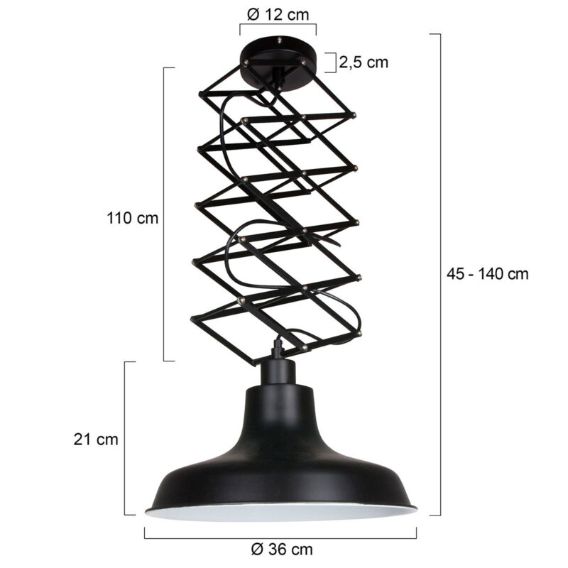 Zwarte harmonica hanglamp Flex 7654ZW Ø36 cm E27 fitting - Afbeelding 7