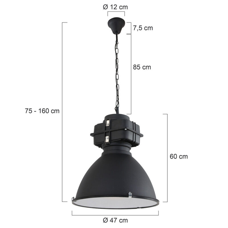 Zwarte industriële hanglamp Densi 7779ZW Ø47 cm - Afbeelding 7