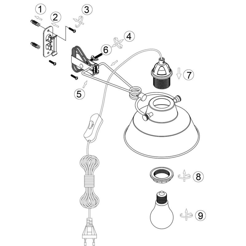 Zwarte klemlamp / wandlamp Nove 1320ZW met E27 fitting en schakelaar - Afbeelding 10