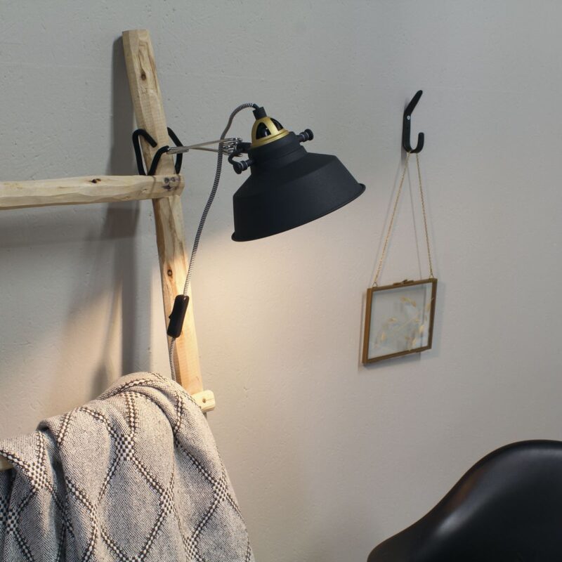 Zwarte klemlamp / wandlamp Nove 1320ZW met E27 fitting en schakelaar - Afbeelding 3