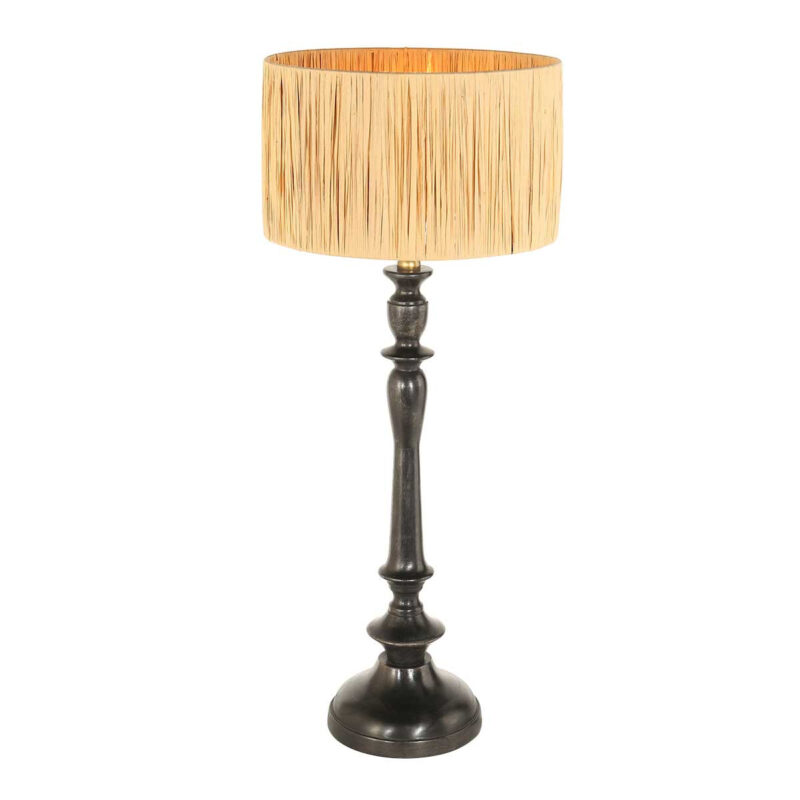 Zwarte lampenvoet Bois 3766ZW met naturel gras lampenkap - Afbeelding 2