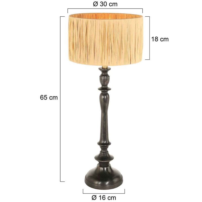 Zwarte lampenvoet Bois 3766ZW met naturel gras lampenkap - Afbeelding 6