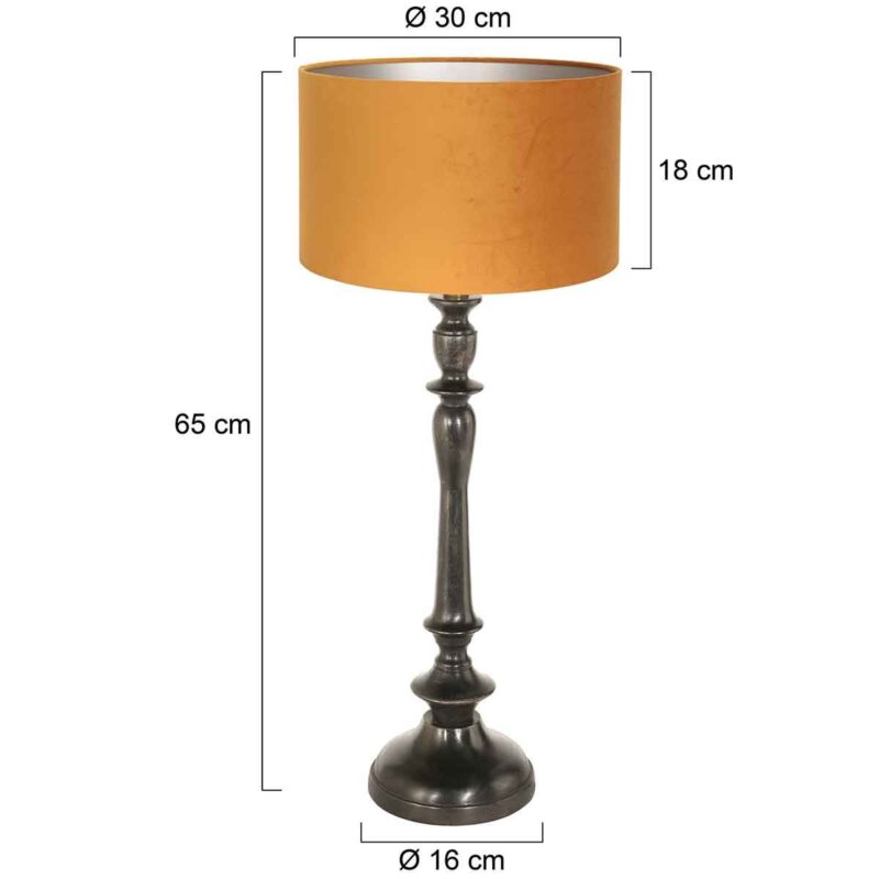 Zwarte lampenvoet Bois 3768ZW met goudkleurige velours lampenkap - Afbeelding 6