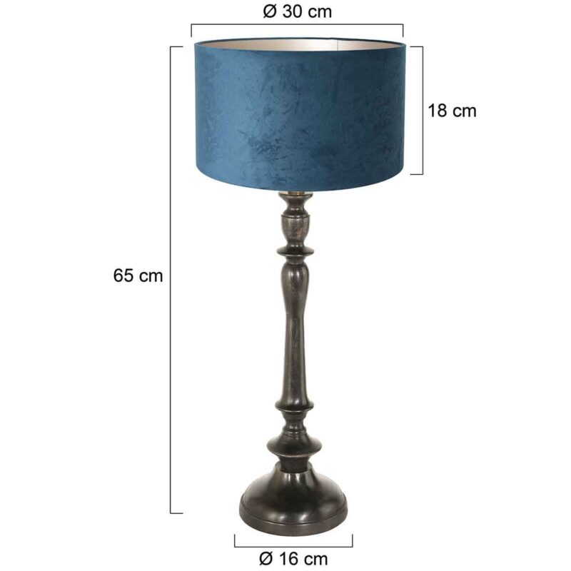 Zwarte lampenvoet Bois 3772ZW met blauw velours lampenkap - Afbeelding 6