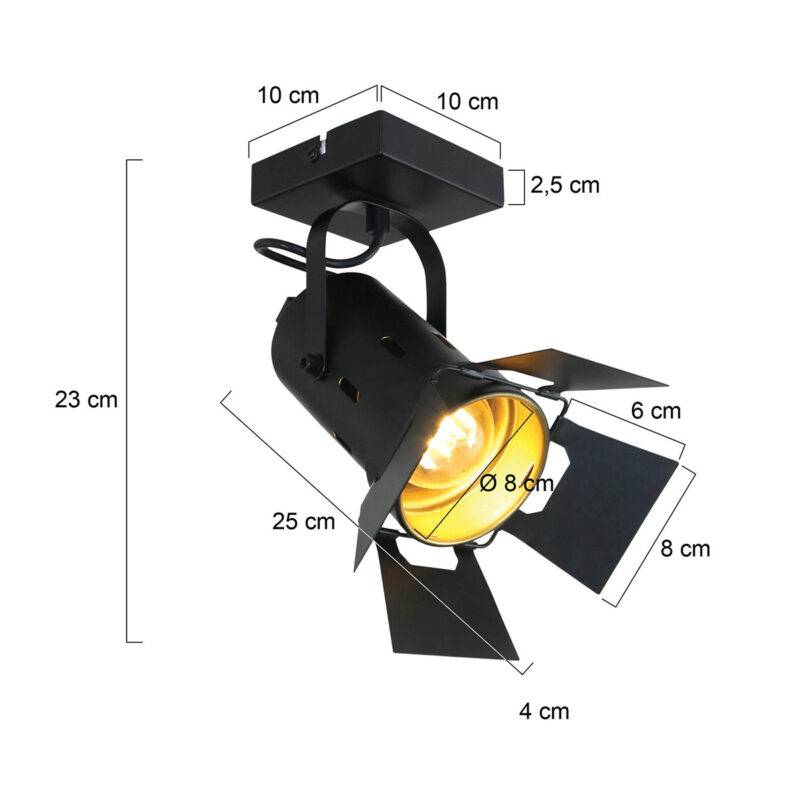 Zwarte plafondspot Carree 7996ZW met E27 fitting - Afbeelding 6