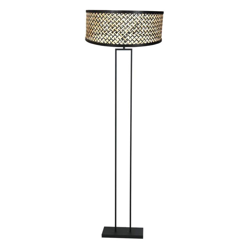 Zwarte staande lamp Stang 3845ZW met E27 fitting en naturel met zwart bamboe kap - Afbeelding 2