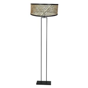 Zwarte staande lamp Stang 3845ZW met E27 fitting en naturel met zwart bamboe kap