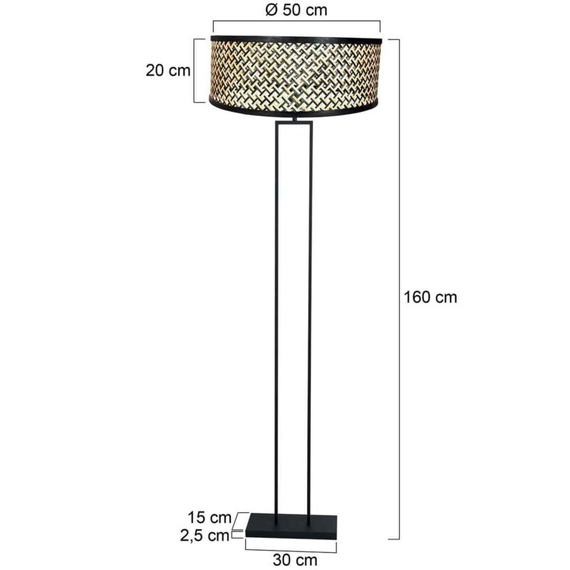 Zwarte staande lamp Stang 3845ZW met E27 fitting en naturel met zwart bamboe kap - Afbeelding 6