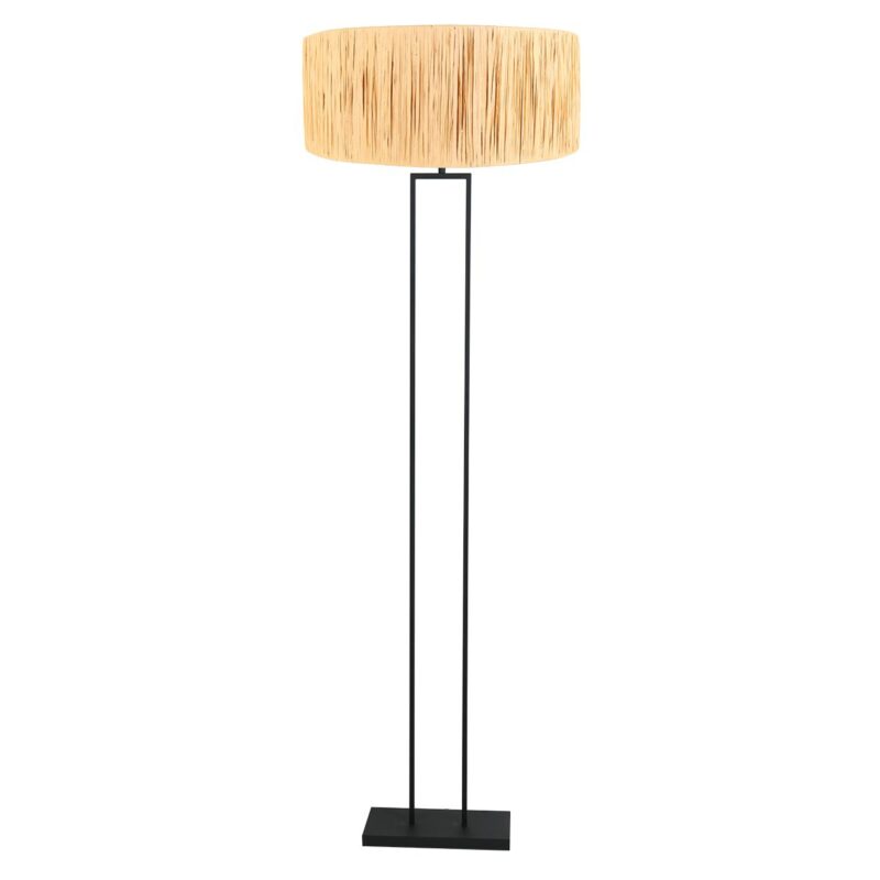 Zwarte staande lamp Stang 3846ZW met E27 fitting en naturelkleurige gras kap - Afbeelding 2