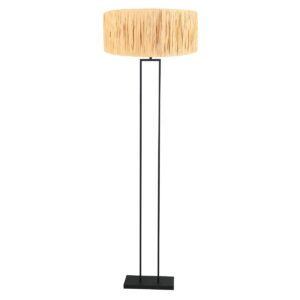 Zwarte staande lamp Stang 3846ZW met E27 fitting en naturelkleurige gras kap