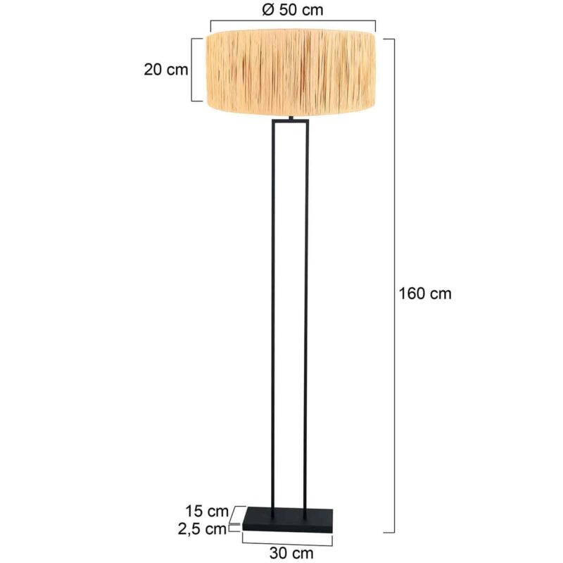 Zwarte staande lamp Stang 3846ZW met E27 fitting en naturelkleurige gras kap - Afbeelding 6