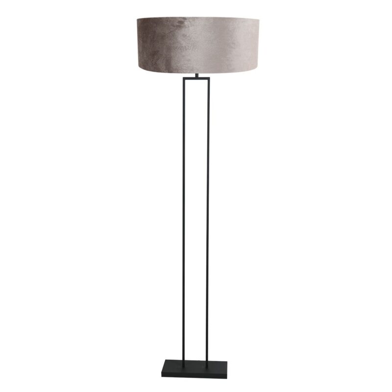 Zwarte staande lamp Stang 3847ZW met E27 fitting en grijs velours kap - Afbeelding 2