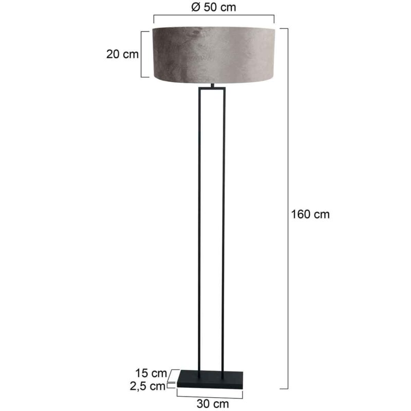 Zwarte staande lamp Stang 3847ZW met E27 fitting en grijs velours kap - Afbeelding 6