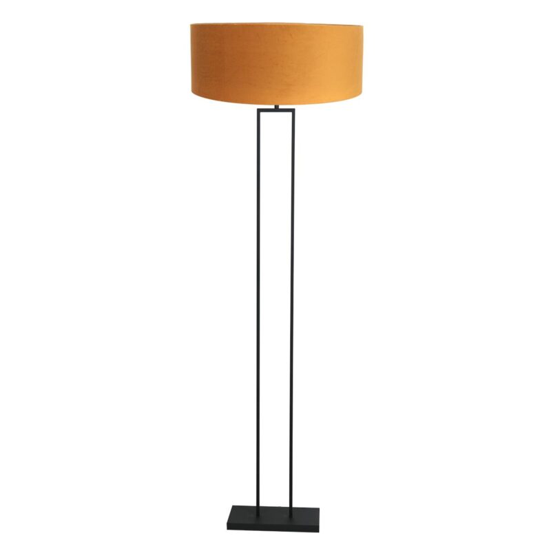 Zwarte staande lamp Stang 3848ZW met E27 fitting en goudkleurige velours kap - Afbeelding 2