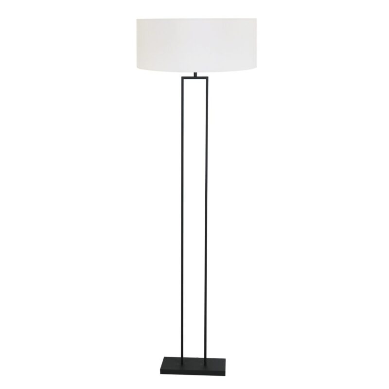 Zwarte staande lamp Stang 3851ZW met E27 fitting en wit grof linnen kap - Afbeelding 2