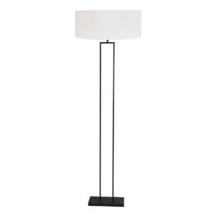 Zwarte staande lamp Stang 3851ZW met E27 fitting en wit grof linnen kap