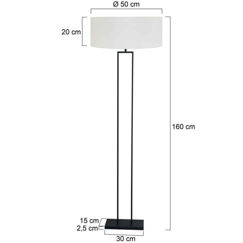 Zwarte staande lamp Stang 3851ZW met E27 fitting en wit grof linnen kap - Afbeelding 6