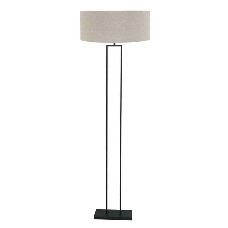 Zwarte staande lamp Stang 3852ZW met E27 fitting en grijs linnen kap - Afbeelding 2
