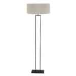 Stijlvolle vloerlamp met beige stoffen kap en zwart metalen frame, ideaal voor moderne interieurverlichting in woonkamer of kantoor.