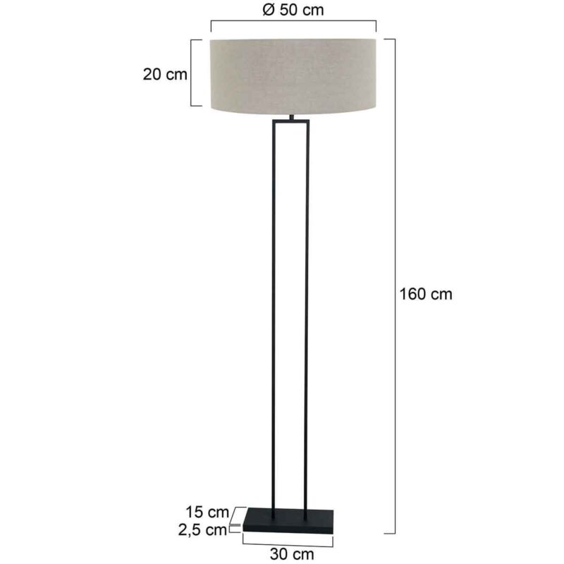 Zwarte staande lamp Stang 3852ZW met E27 fitting en grijs linnen kap - Afbeelding 6
