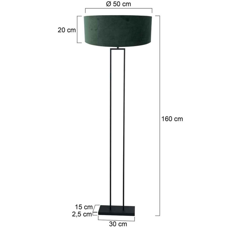 Zwarte staande lamp Stang 3853ZW met E27 fitting en groen velours kap - Afbeelding 6