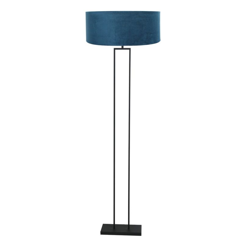 Zwarte staande lamp Stang 3854ZW met E27 fitting en blauw velours kap - Afbeelding 2