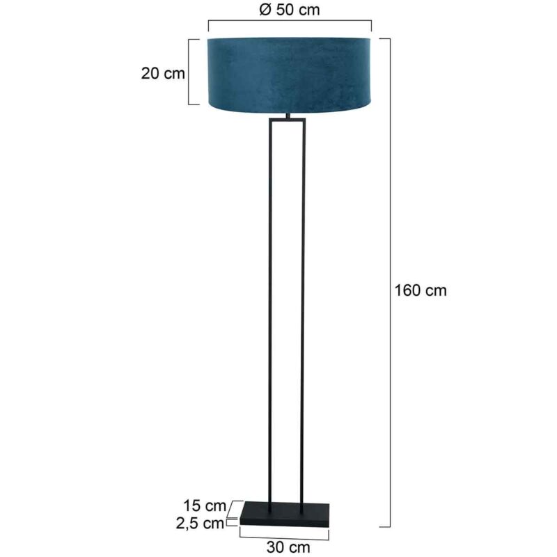 Zwarte staande lamp Stang 3854ZW met E27 fitting en blauw velours kap - Afbeelding 6