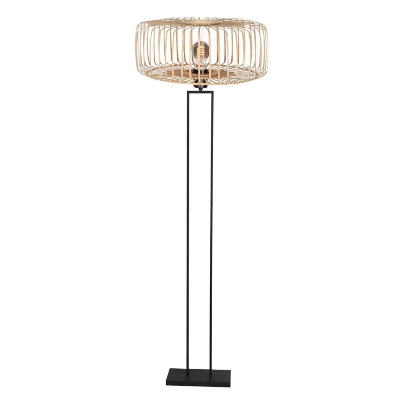 Zwarte staande lamp Stang 4157ZW met E27 fitting en naturelkleurige bamboe kap - Afbeelding 2