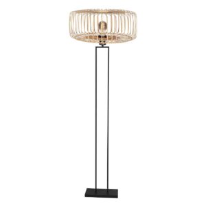 Zwarte staande lamp Stang 4157ZW met E27 fitting en naturelkleurige bamboe kap